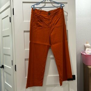 Maeve Colette wide leg cropped linen pants, spiced orange , size 12